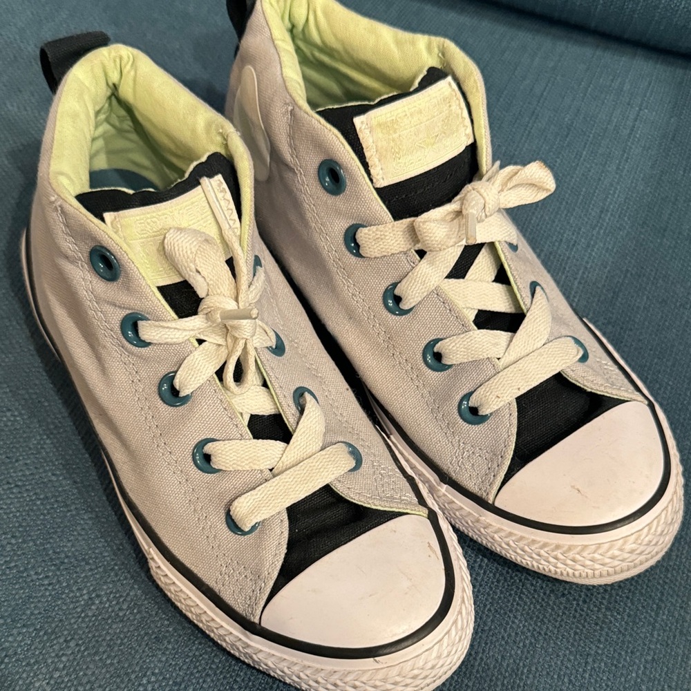 Converse Kids White and Black Sneakers with Green Accents